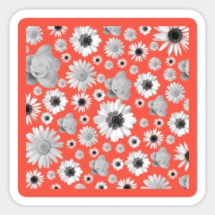 blooms, flower, flowery, daisies, roses, orange Sticker